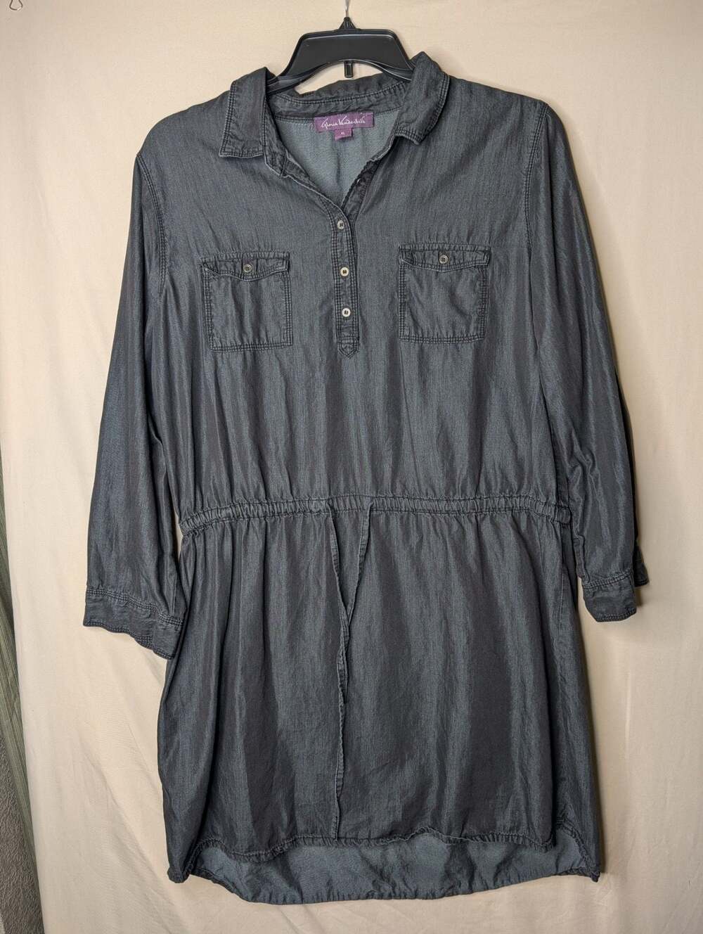 Gloria‎ Vanderbilt Ashleigh Long Sleeve Shirt Dress Black Denim